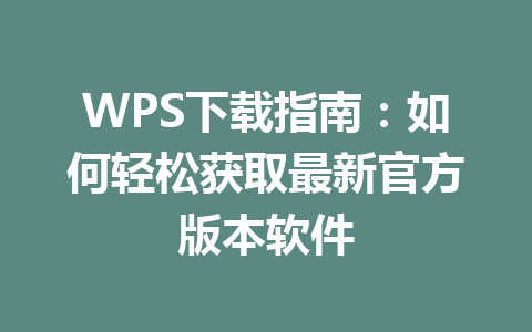 WPS下载指南：如何轻松获取最新官方版本软件 一