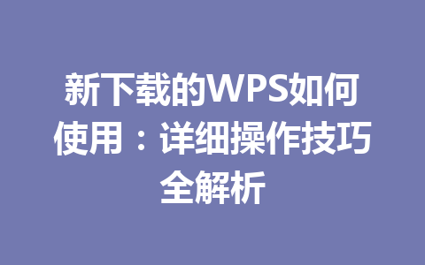 新下载的WPS如何使用:详细操作技巧全解析