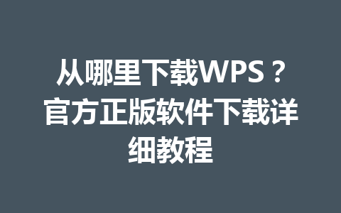 从哪里下载WPS？官方正版软件下载详细教程 一