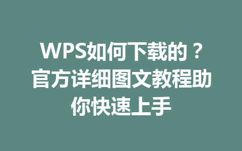 WPS如何下载的？官方详细图文教程助你快速上手 一