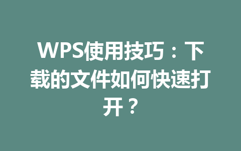 WPS使用技巧:下载的文件如何快速打开?