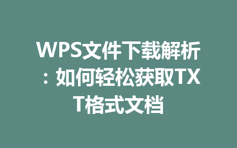 WPS文件下载解析：如何轻松获取TXT格式文档 一