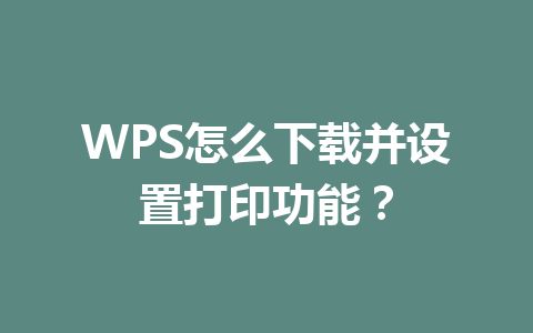 WPS怎么下载并设置打印功能？