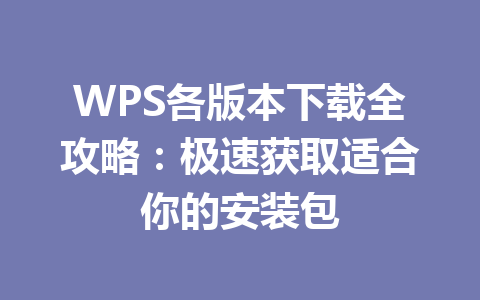 WPS各版本下载全攻略:极速获取适合你的安装包
