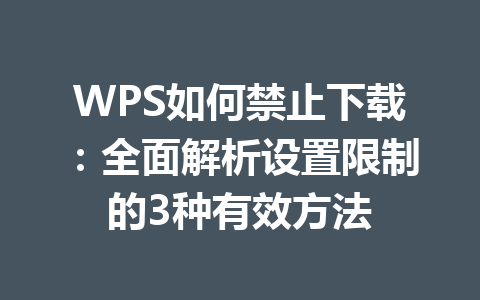 WPS如何禁止下载：全面解析设置限制的3种有效方法 一