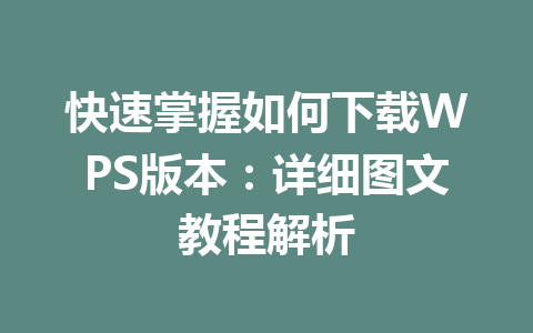 快速掌握如何下载WPS版本：详细图文教程解析